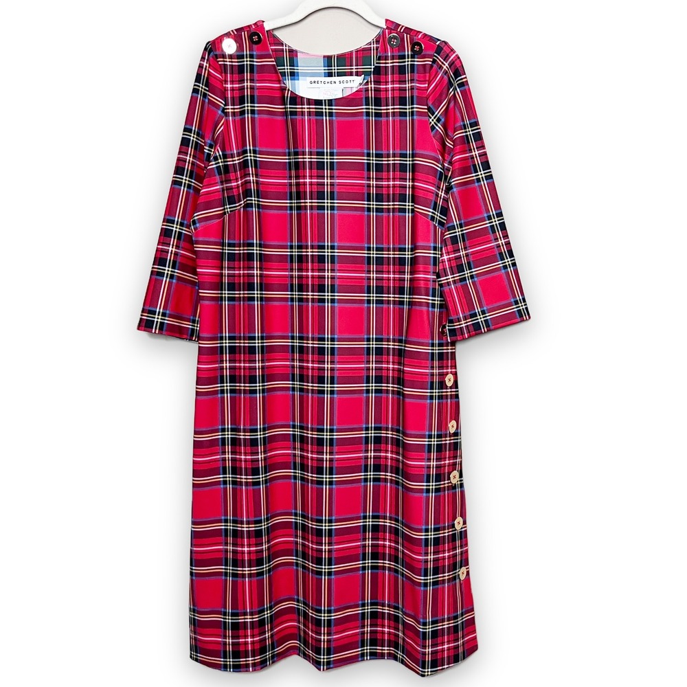 Gretchen Scott Designs Duke of York Button Up Dress Large red tartan plaid shift